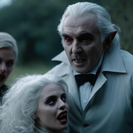 cinematic film still of  <lora:vampire style v2:0.9>
 <lora:celluloid film skintone color style:0.3>
Vampire pale skin undead creatures of the night an old white hair man in a dracula costume is holding a woman,1boy,white hair,male focus,multiple boys,2boys,blurry,blood,depth of field,blurry background,realistic,old,old man,death,unconscious,cinematic,filmic,realistic,movie still,horror themed,vampire style , detailed, detailed background, detailed scene, detailed teeth, detailed fangs, shallow depth of field, vignette, highly detailed, high budget, bokeh, cinemascope, moody, epic, gorgeous, film grain, grainy
