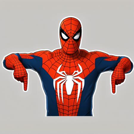 <lora:pointingdown:1.4>, (pointingdown:1.4), 1boy, man, (pointing down:1.2), legs hidden, no background, two hands pointing, Angry, open eyes, (Spiderman:1.1), (Male:1.1), Marvel Universe, Spiderman Costume, Blue and Red Web Suit, (Muscular Male:1.2), (Mature Male:1.4), Bright Colors, Animated, Animation, Cartoon, Anime, Anime Face, Waifu, 2D, Visual Novel, Manga, Comic, Cel-Shaded