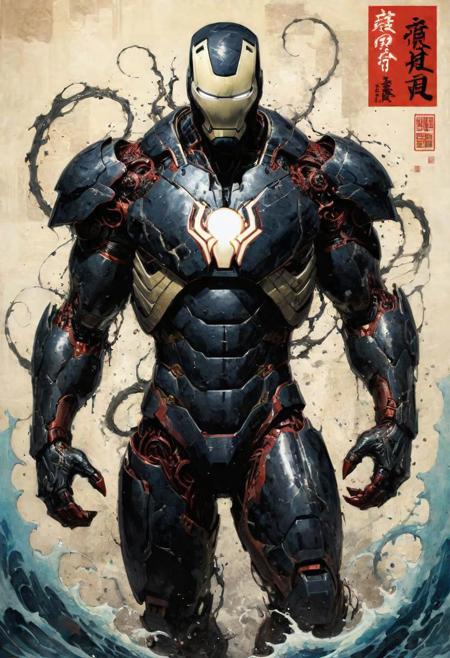 by Tsutomu Nihei,(strange but extremely beautiful:1.4),(masterpiece, best quality:1.4),in the style of nicola samori, iron man venom, Ukiyo-e Art