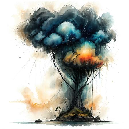 landscape scenery, watercolor and ink style, white background, artistic and abstract, key visual, ink painting art, vibrant colors, minimalism, soft brush strokes, thunderstorm  <lora:Cute_Drawing:0.8> <lora:hyperkraximalism_v1-1:0.8>