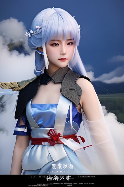 High detail RAW color Photo of 21yo pretty and innocent cosplayer <lora:xiaohuijun:0.8> xiaohuijun as (raiden shogun) in h...