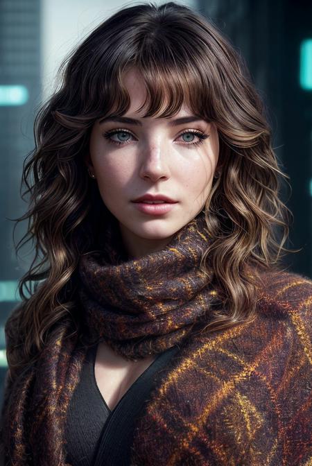 beautiful woman (EPSqu1d1nk1d1nk:.99), Voluminous curls , ((portrait)), (closeup:1.2), ((from the waist up)), (((  Futuristic dystopian city viewpoint displaying advanced memory augmentation clinics :1.2 ))), natural skin texture,  (( superhero :1.2 )), ((wearing  Plaid Wool Scarf :1.2)),24mm, 4k textures, soft cinematic light, adobe lightroom, photolab, hdr, intricate, elegant, highly detailed, sharp focus, ((((cinematic look)))), soothing tones, insane details, intricate details, absurdres, incredibly_absurdres,  hyperdetailed, low contrast, soft cinematic light, exposure blend, hdr, faded, now, ("I've got a bad feeling about this.":1.1)