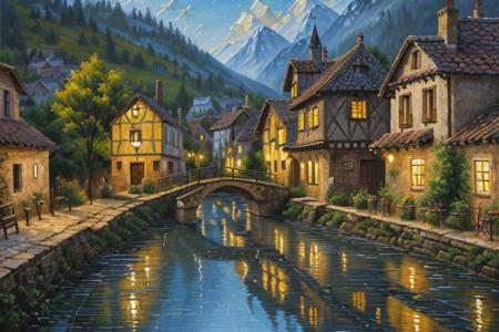 village style housing, 
stunning 21th century european village scenery, 
detailed and intricate environment, 
oil painting, 
palette knife soft brushstrokes, 
heavy strokes, 
dripping paint, 
art station on trend, 
sharp focus, 
intricate details, 
highly detailed, 
oil painting, 
heavy strokes, 
paint dripping
