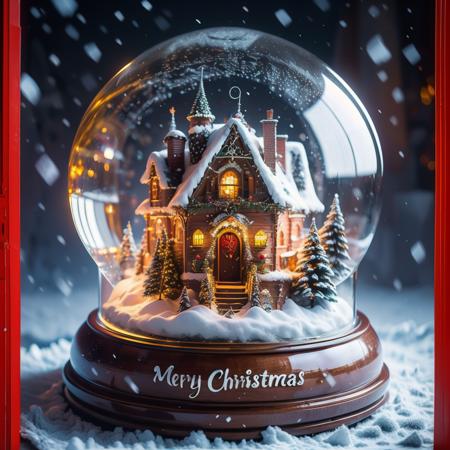 Best quality,masterpiece,ultra high res,<lora:shendan:0.7>,
no humans,snow,house,christmas,snowing,christmas tree,window,chimney,tree,english text,merry christmas,building,purple background,