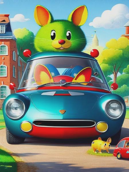 <lyco:RichardScarry:1.0> a cool car in the style of Richard scarry