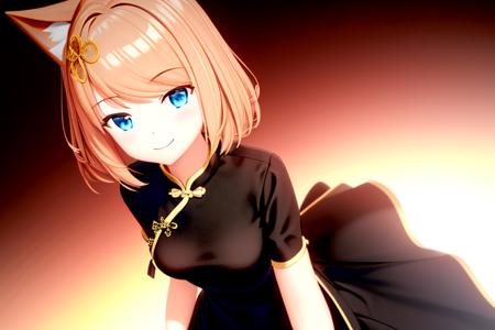 8k, highly detailed, (1girl:1.2) (solo:1.1) (simple background) breasts, (eye focus:1.1) ,(dynamic posing:1.1) (facing viewer:1.1) (standing:1.1). (light smile:1.2) (black china dress:1.2) (slight smile:1.35), (facing viewer:1.1) (smile:1.4)  <lora:pleroma-10:0.7> (pleroma:1.3)