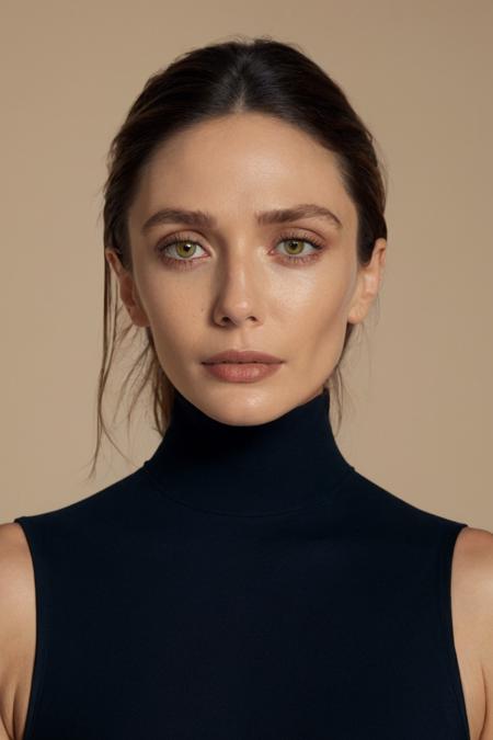 portrait shot, looking at viewer, woman in navy sleeveless turtleneck, soft colors, masterpiece, high quality, (high detailed skin:1.1)
<lora:elizabeth_olsen_lora_v01:1> liz89