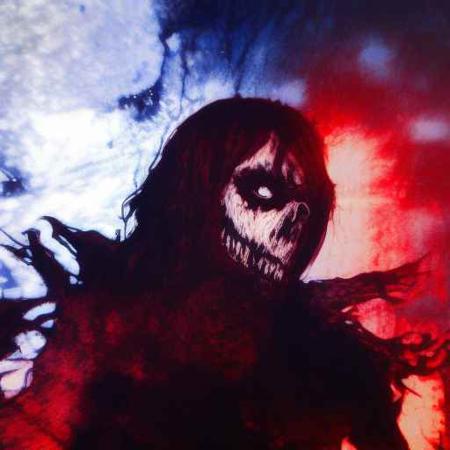 3/4 view of super_ugly1t  face, [(burning fire in background:0.5):darkness in the ice:.3,8], art by hideo kojima