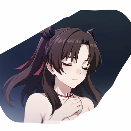 masterpiece, best quality, eidolon, 1girl, closed eyes, tohsaka rin, hair ribbon,  <lora:eidolon_v3:0.8>