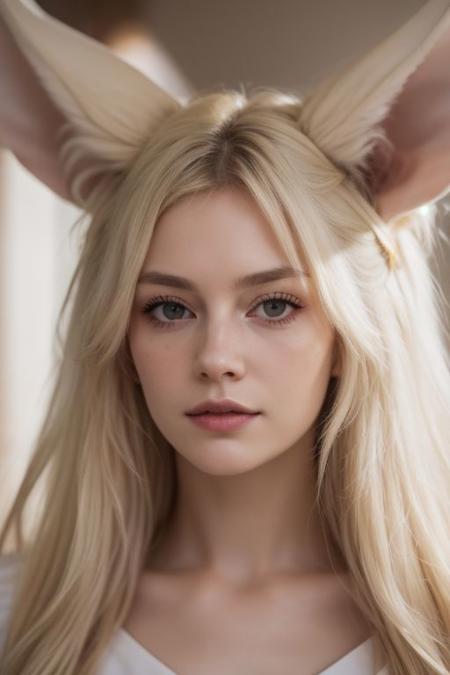 girl, crawling, platinum blonde, albino, eyes close-up, looking up, portrait, white loose summer dress, selfie, big hair, messy hair, huge very long silky fennec ears, animal ear fluff, fox tail, depth of field, big eyes with long white eyelashes, white eyebrows, round rich parted lips, freckles frecklesv1, curious, sun from above, illuminated, lora:extendeddownblouse_v10:1>