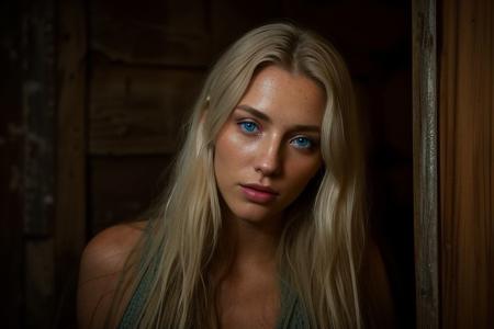 RAW photo of sexy Princess of Norway, <lora:dirty_mud_v0.4:1> mud soiled, (high detailed skin:1.2), 8k uhd, dslr, soft lighting, high quality, film grain, Fujifilm XT3, dimly lit,<lora:noise:0.5> (blue eyes), stormy weather, long blonde hair