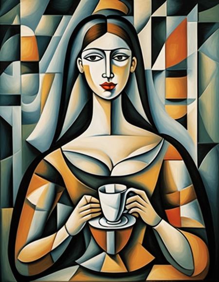 Food photography style <lora:CivitAI_ALL:1> CivitAI Fusion Style,a painting of a woman holding a cup, picasso style, cubist picasso, inspired by Picasso, inspired by Pablo Picasso, style of picasso, kiki picasso style, cubist style, picasso masterpiece, cubism style, inspired by Jean Metzinger, cubist, similar aesthetics to picasso, cubist painting, modern cubism . Appetizing, professional, culinary, high-resolution, commercial, highly detailed