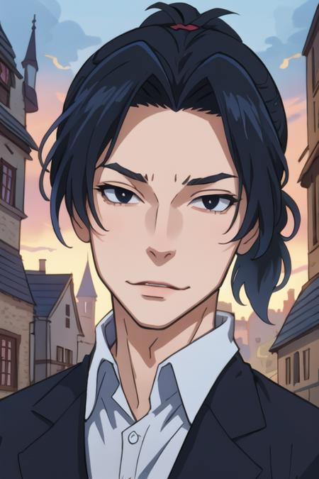 sherlock_holmes black hair ponytail black eyes