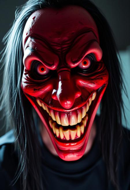 "A vibrant, hyper-realistic image of Jeff the Killer, the infamous creepypasta icon. Jeff has the iconic twisted, inhuman grin stretching across its face. The image should be heavily inspired by the original Jeff the Killer creepypasta image, with a similar sense of eerie, unsettling atmosphere." highest-Quality, intricate details, visually stunning, Masterpiece