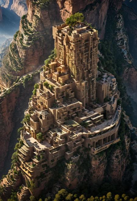 (The colonial city of the future, in the mist-filled Grand Canyon, on an unknown Earth-like planet, 2 moon on sky, Spaceship flight connects colonies, waterfulls:1.3), (Machu Picchu, a mountain settlement, incredibly spectacular:1.2), (Mario Botta:1.3), (avant-garde, future, reality, science fiction, photorealistic), (modern architecture:1.2), 
(Large Files, Ultra Realistic, 8K, 16k, FHD, HD, VFX, Perfect, Photography, composition, Architecture Sales Photography, Architecture Competition, Ultra High Resolution, Cinematography, High Resolution Image:1.1), (dramatic lighting, direct sunlight, ray tracing, clear shadow:1.2),  (real landscape:1.1), (blurred background:1.0), (urban background, more_details) ,
ac_neg1, great lighting, clear, hillscastel, extrusionbuilding, vertical