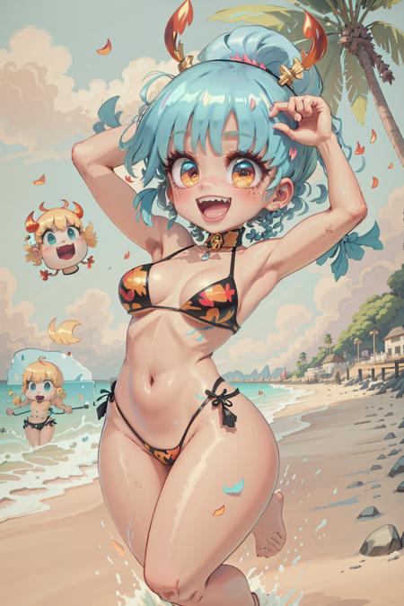 (masterpiece), (best_quality), (ultra-detailed), (illustration), (welcoming), 1girl, (petal prisoner shifter:1.3), (on a infernal beach:1.3), scenery, (full body:1.4), thigh gap, glowing gold hair, short bombshell hair,braid, deep multicolor eyes, [:outlandish, intricate costume design:0.2], , albino, official art, vivid color, finely detailed, hyper detailed, 8k, high resolution illustration, absurdres, intricate detail, (happy, (smile:0.4), open mouth:0.8)<lora:EnvyCuteMix03:1.15>