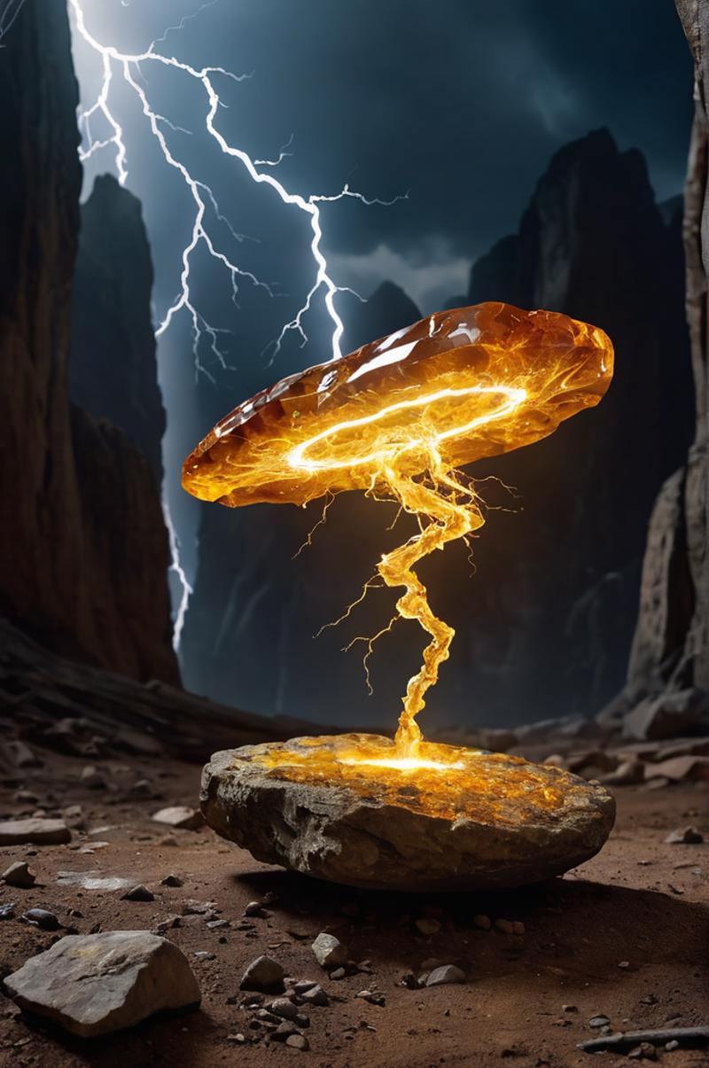 A lightning bolt strikes a donut, creating a visually stunning scene.