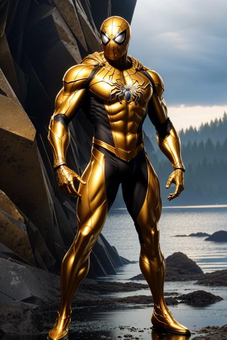 <lora:armspiderverse_v3:1> armspiderverse
masterpiece, highly detailed 8k raw photo, best quality, volumetric lighting and shadows, render in arnold
a man in gold spidersuit, (Hands on hips, showing readiness or impatience:1.2)
frozen lakeside background