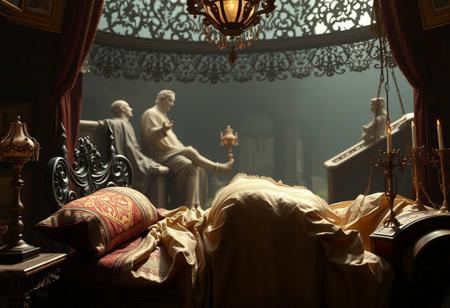 source_photo, photorealistic, masterpiece, 4k, ray tracing, intricate details, highly-detailed, hyper-realistic, 8k RAW, cinematic light, dramatic light, shallow depth of field,  high budget, bokeh, cinemascope, best view, best angle, XIXth century, Baudelaire, orientalist, collector, surrealist poetry, "
Et son ventre et ses seins, ces grappes de ma vigne,
S'avançaient, plus câlins que les Anges du mal,
Pour troubler le repos où mon âme était mise,
Et pour la déranger du rocher de cristal
Où, calme et solitaire, elle s'était assise."
