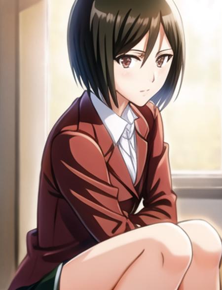 mikasa:0.7, mikasa ackerman, highres,(masterpiece_1.0),(best quality_1.0),(seiza),(body in frame),((on knees))