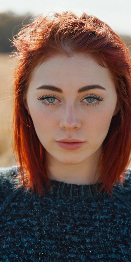 cinematic film still 19 years old, make up, posing, cshmere sweater, straight red hair, blue eyes, black eyeliner, golden hour, Kodak Portra 400, high-definition, cinematic shot, atmospheric perspective, high-resolution, high-key lighting, lifelike, realistic textures, high clarity, <lora:add-detail-xl:1> <lora:NsfwPovAllInOneLoraSdxl-000009:0.5>   OverallDetailXL  <lora:MJ52_v2.0:0.3> <lora:EldritchCandids1.1.2:0.3>   <lora:Lena_Moonlight-000004:0.84> . shallow depth of field, vignette, highly detailed, high budget, bokeh, cinemascope, moody, epic, gorgeous, film grain, grainy