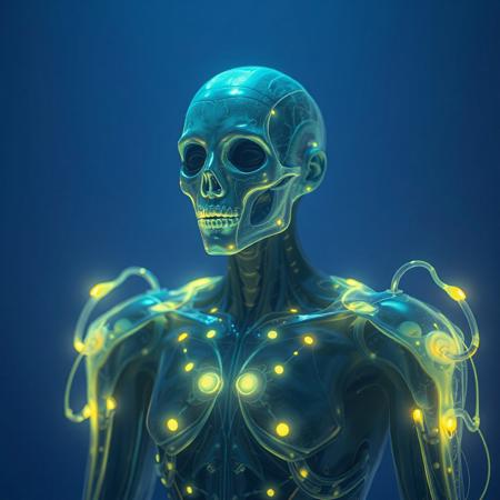 Masterpiece, a bioluminescence translucent polonium/humanoid, 32k, 16k, 8k, cinematic art,