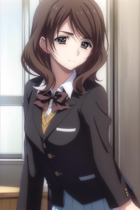 chieashikaga, <lora:chie ashikaga-lora-nochekaiser:1>,
chie ashikaga, brown hair, (brown eyes:1.5), medium hair,
BREAK skirt, long sleeves, bow, school uniform, earrings, bowtie, red bow, buttons, blazer, (black blazer:1.5),
BREAK indoors, classroom,
BREAK looking at viewer, (cowboy shot:1.5),
BREAK <lyco:GoodHands-beta2:1>, (masterpiece:1.2), best quality, high resolution, unity 8k wallpaper, (illustration:0.8), (beautiful detailed eyes:1.6), extremely detailed face, perfect lighting, extremely detailed CG, (perfect hands, perfect anatomy),