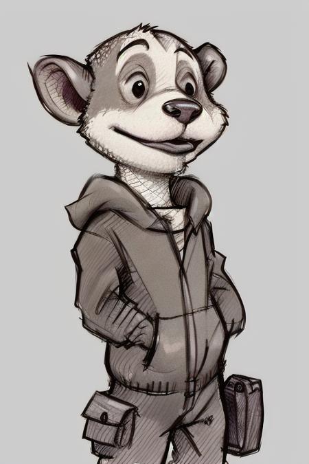 <lora:Sketchy:1> sketchy style, a small anthropomorphic animal, badger, wearing baggy clothing