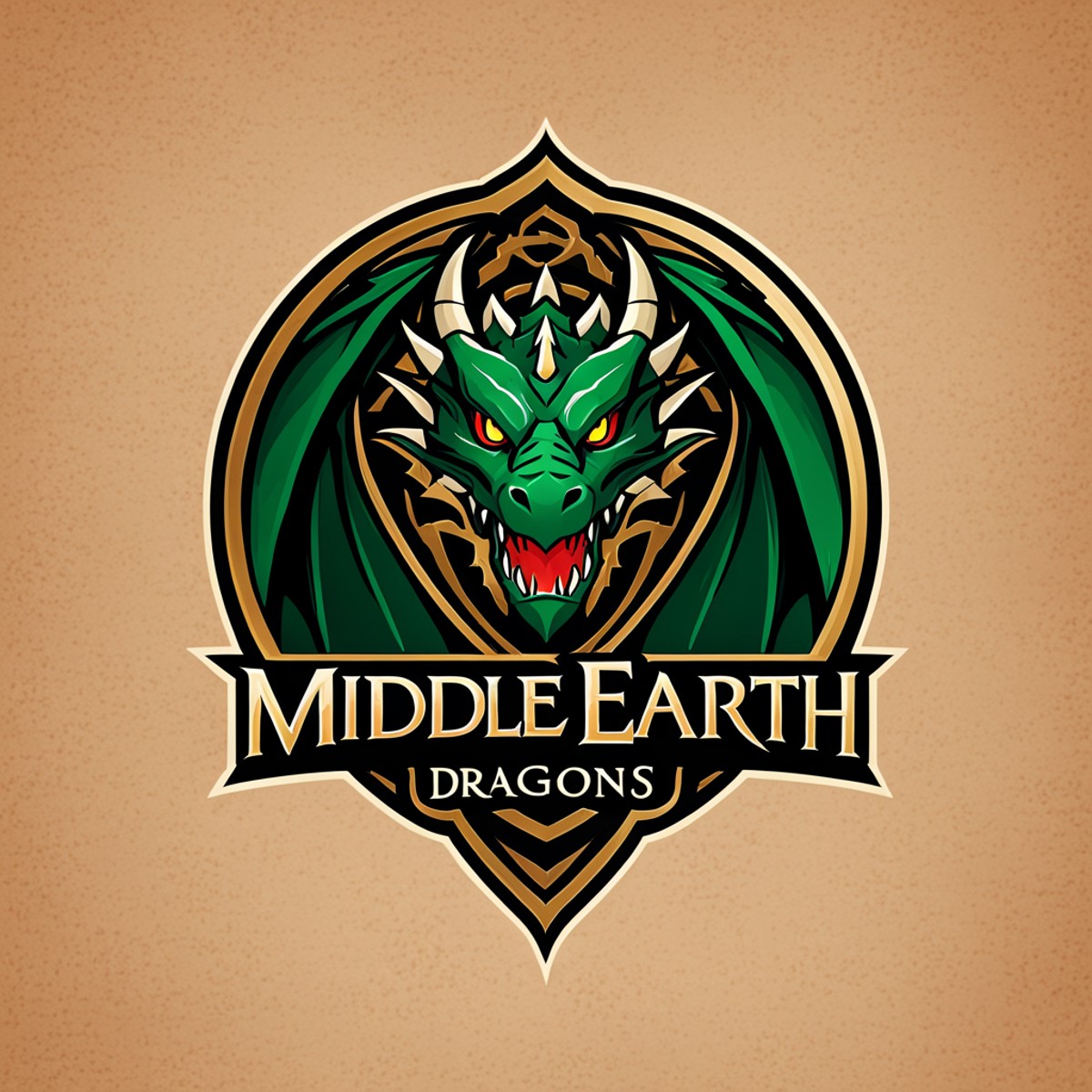logomkrdsxl, head of a dragon , sports team logo,  vector, text "Middle Earth Dragons",  <lora:logomkrdsxl:1>, best qualit...