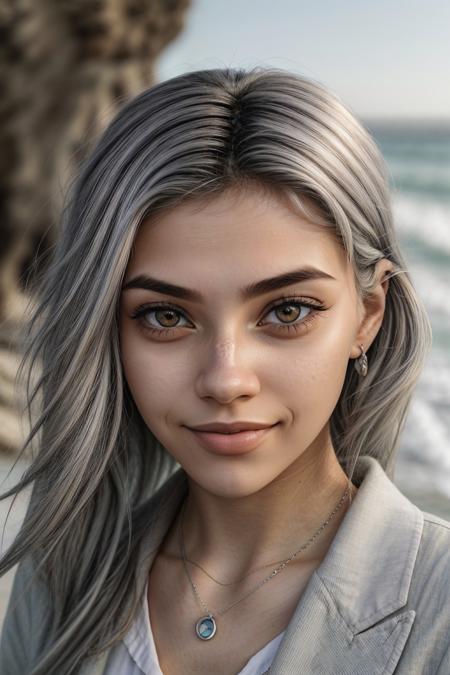 crypto art style, digital, vibrant, blockchain, detailed, photo of <lora:sd15_ShaelahMcGilton_v1:.9> ShaelahMcGilton, focus on eyes, close up on face, smile, silver color hair styled beachy shag,