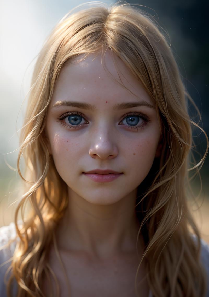 Young Woman with Blonde Hair and Blue Eyes Looking at the Camera.