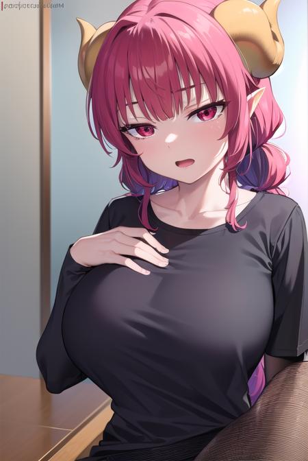 dragonilulu, <lyco:ilulu-lyco-nochekaiser:1>,
ilulu, curled horns, horns, long hair, multicolored hair, purple hair, (red eyes:1.5), red hair, (slit pupils:1.5), (large breasts:1.2), <lora:sensualface_type1:1>, open mouth,
BREAK black shirt, (long shirt:1.5), black thighhighs, collarbone, shirt, short sleeves, thighhighs, wide sleeves, zettai ryouiki,
BREAK looking at viewer, upper body, fully body,
BREAK indoors,
BREAK <lyco:GoodHands-beta2:1>, (masterpiece:1.2), best quality, high resolution, unity 8k wallpaper, (illustration:0.8), (beautiful detailed eyes:1.6), extremely detailed face, perfect lighting, extremely detailed CG, (perfect hands, perfect anatomy),