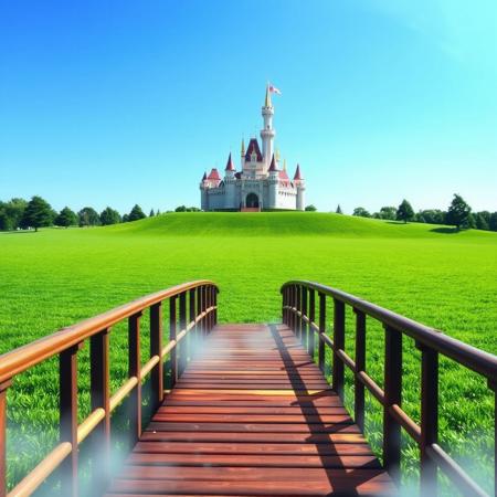 A liminal space in front of Peach’s Castle from Super Mario 64, where the familiar world feels unnervingly quiet and empty. The castle stands tall in the distance, its bright and colorful exterior contrasting with the vast, lifeless lawn that stretches endlessly before it. The lush green grass is too still, the bright blue sky above too perfect, creating an uncanny feeling that something is missing.
The landscape feels strangely artificial, as if frozen in time—perfectly symmetrical but devoid of life. There are no characters, no sound, only the occasional soft breeze that barely rustles the trees. The iconic wooden bridges and pathways leading to the castle are intact but deserted, their surfaces clean and untouched, creating an eerie sense of abandonment.
A soft mist lingers around the base of the castle, distorting the view, making it seem distant yet close at the same time. The space feels neither welcoming nor hostile, just a waiting place, caught in an endless loop, as if reality itself is suspended. It’s a world familiar yet alien—where the boundary between the game’s vibrant universe and a forgotten dream blurs.