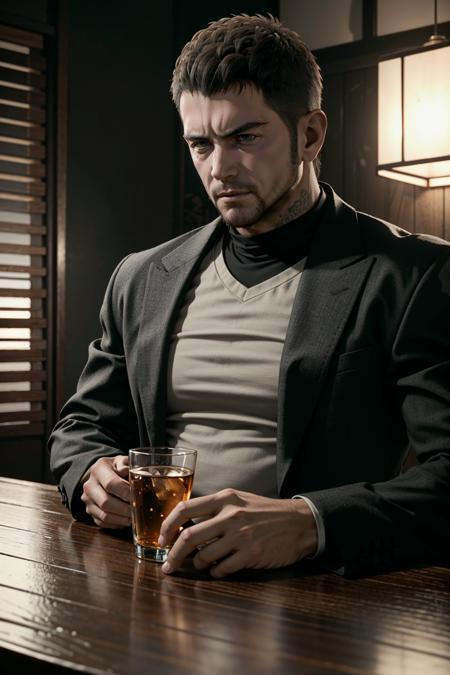 ((ultra detailed, masterpiece, best quality))
 <lora:REVChris:0.8>
REVChris, 1boy, solo, short hair, Within a traditional tatami room, sleek yakuza attire, low table with a spilled glass of whiskey, engaged in an intense conversation