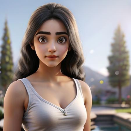 Lia2021 a 3D character of beautiful young girl with expressive eyes and long black hair.