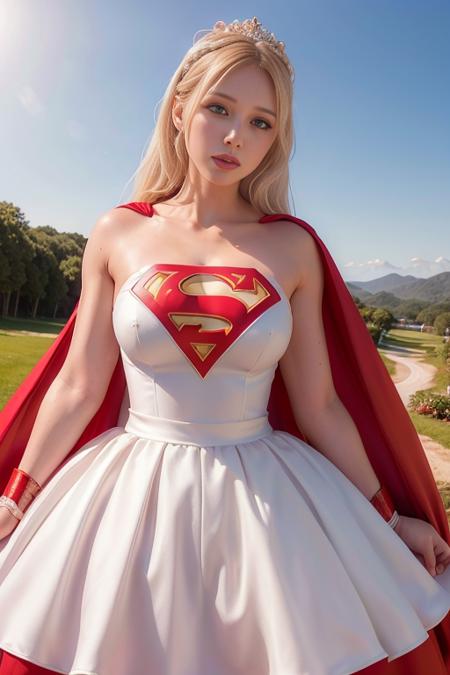 <lora:betterCuteAsian03:0.3>, (white and red supergirl wedding dress,wearing wedding princess dress, wearing supergirl_cosplay_outfit:1.3), sunset, 
good hand,4k, high-res, masterpiece, best quality, head:1.3,((Hasselblad photography)), finely detailed skin, sharp focus, (cinematic lighting), night, soft lighting, dynamic angle, [:(detailed face:1.2):0.2], medium breasts, outside, <lyco:supergirl_wedding-10:0.4>