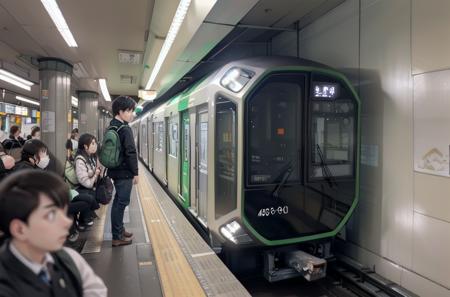 best quality, ultra-detailed, illustration,
OsakaMetro400, subway station, train station, train, railroad tracks, blurry, bag, depth of field, solo focus, multiple boys, scenery, multiple girls, backpack, 1girl, black hair, standing
 <lora:OsakaMetro400_SD15_V1_DIM4:1>