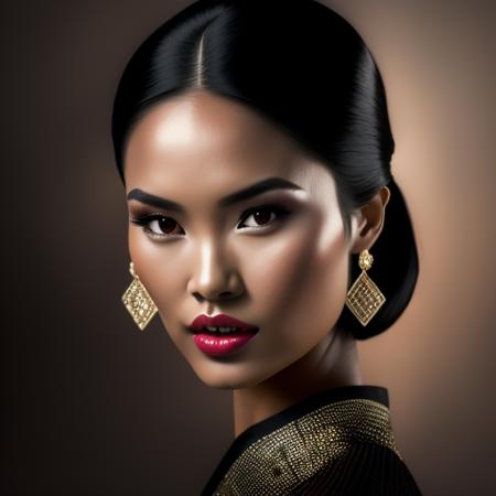 <lora:midvnfacestyle:1> modelshoot style, RAW photo,1girl, 3d, asian, black_hair, blurry, brown_background, earrings, forehead, jewelry, lips, looking_at_viewer, nose, open_mouth, photo,  solo