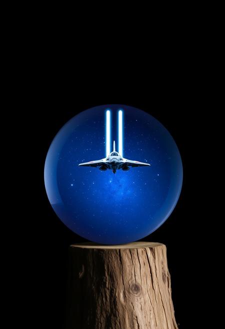 Against a dark background, on a very, very low stump, stood a crystal ball. Inside the crystal ball was a deep blue expanse of the night sky dotted with starlight. An alien craft was parked in the sky, and two columns of light were shining forward.