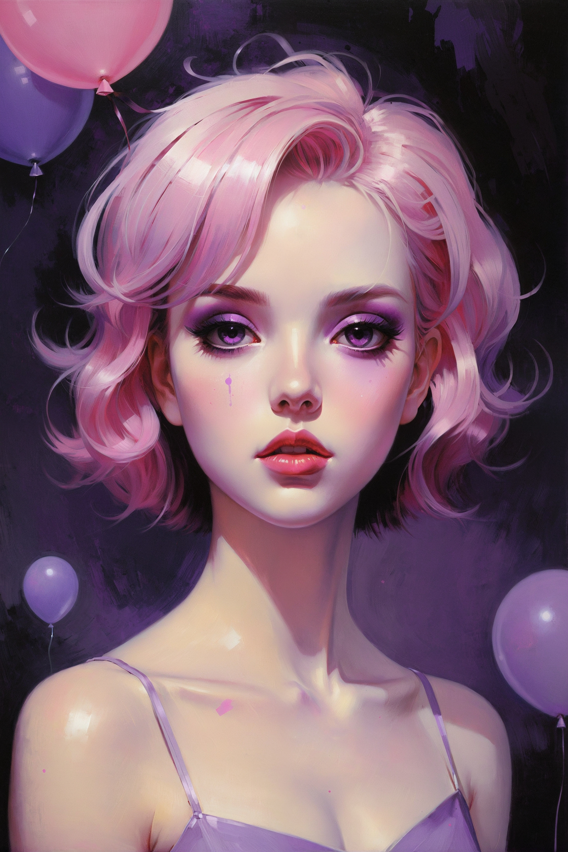 designed by Ilya Kuvshinov, Tom Bagshaw and WLOP, Pink, Purple and Lavender"The Test Dream", Unsightly, Graphic novel, Dragonpunk, Dramatic spotlight, F/5, Cream paint splotches