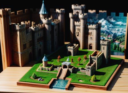 ((isometric view of 3d miniature)), landscape diorama, (((castle siege))), ((all contained in a rectangular display on an elegant wooden desk)), 24mm, 4k textures, soft cinematic light, adobe lightroom, photolab, hdr, intricate, elegant, highly detailed, sharp focus, 6((((cinematic look)))), soothing tones, insane details, mini\(ttp\), (8k, RAW photo, best quality, masterpiece:1.2), <lora:miniature_V1:1>, <lora:more_details:1.7>, <lora:wowifierV3:.6>,