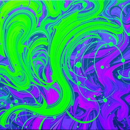 Green_Swirls, Purple Glow, Abstract Painting, Bright Colors, Ambient Spectral Release, made by Andrew Cecone, Green and Purple, Confusing, Mesh World of Paint, Heavily Processed