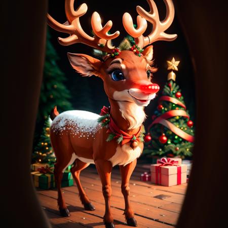 Rudolf_Red_Nose, solo, Reindeer, animal focus