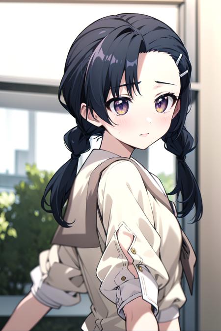 kuranaga kozue school uniform, twintails, hairclip