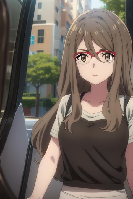 mizukinakahara, <lora:mizukinakaharas1-lora-nochekaiser:1>, 
mizuki nakahara, long hair, brown hair, (brown eyes:1.5), glasses, red-framed eyewear,
BREAK shirt, green shirt, camisole, black camisole, skirt, white skirt, short sleeves, pantyhose,
BREAK outdoors, city,
BREAK looking at viewer, (cowboy shot:1.5),
BREAK <lyco:GoodHands-beta2:1>, (masterpiece:1.2), best quality, high resolution, unity 8k wallpaper, (illustration:0.8), (beautiful detailed eyes:1.6), extremely detailed face, perfect lighting, extremely detailed CG, (perfect hands, perfect anatomy),