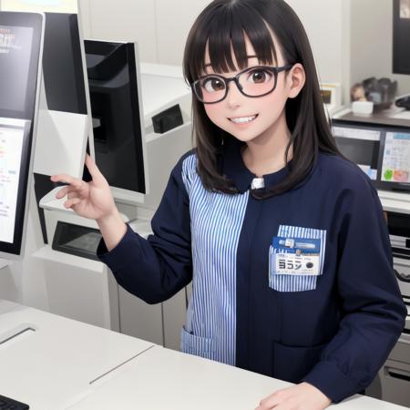 masterpiece, best quality, ultra-detailed, illustration,
konbini, scenery, shop, indoors, LAWSONU, employee uniform, uniform, shop, convenience store, black hair, uniform, glasses, striped shirt, smile, striped, food, shirt, id card, vertical stripes, 1girl, holding, long hair, name tag, grin, vertical-striped shirt
<lora:LAWSON_scenery_SD15_V2:1>