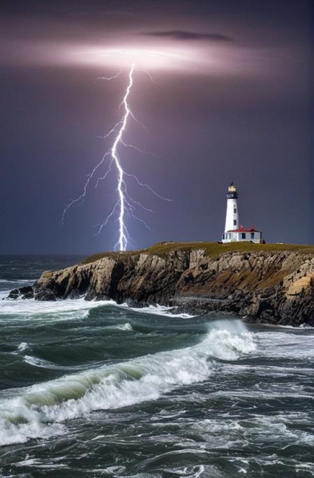 (((Introduce quality iteratively)))(glowing UFO craft emerges in the midst of a fierce winter ice storm, UFO enormous waves, howling wind. The sky is dark and turbulent, with distant lightning illuminating the chaotic scene. Nearby a sturdy lighthouse stands on a rugged cliff its beacon piercing through the tempest, offering a glimmer of hope amidst the fury of the storm. Below the cliff, the wrecks of other ships lie scattered)(evocative depth of field)(absolute sharpness)(true black point)(art of genius)(relativistic gradients)((vibrant colorful saturated hues))((dark corners vignette))
<lora:LCM-LoRA-XL_V1:0.21>
<lora:SDXLHighDetail_v5:0.3>