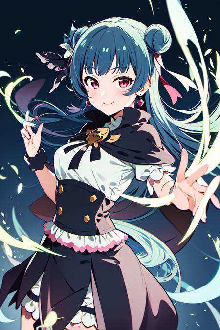 ((masterpiece,best quality)), absurdres,
<lora:Yohane_Genjitsu_no_Yohane:0.7>, Yohane_Genjitsu_no_Yohane, single side bun, black capelet, 
solo, smiling, looking at viewer, cowboy shot,
magic shop, cinematic composition, dynamic pose,