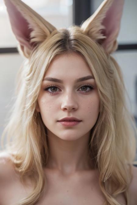 young swedish girl, laying, crawling, albino, eyes close-up, looking up, portrait, white loose light translucent summer dress, selfie, big hair, long messy white wavy hair, huge very long silky fennec ears, animal ear fluff, fox tail, depth of field, big ice color eyes with long white eyelashes, white eyebrows, round rich big parted lips, very strong freckles, curious, cute, innocent, outside, sun from the side, rim light.
(RAW photo:1.2), (photorealistic:1.4),(masterpiece:1.3),(best quality:1.4),ultra high res,(detailed eyes),(detailed facial features),HDR,8k resolution, solo focus, skin tight, (shiny skin),(slender girl), dreamlike, (extreme detailed illustration),
extreme detail, very sharp, hyper realistic, colorful, saturated, bloom, lens flare, bright