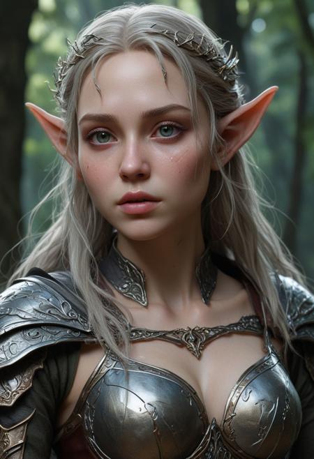 High resolution ultra-realistic of beautiful fantasy Warrior elf girl in Lord of the Rings style, very pale face, realistic tight iron armor, dark forest, perfect athletic figure, attractive full body, handsome pale wet sweaty face, beautiful perfect detailed pupils, wet oily shiny skin, beautiful firm Breasts, defiant and seductive, 8k resolution concept art portrait by Greg Rutkowski, Dark Ages, Artgerm, WLOP, Alphonse Mucha, hyperdetailed, intricately detailed, Splash art trend on Artstation triadic colors, Unreal Engine, 5 volumetric lighting, Cinematic Lighting, complex, smooth, sharp digital painting, Asymmetrical balance, hyperdetailed painting, dynamic lighting